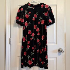 Draper James Black Velvet Dress with Red Floral Design Medium NWOT